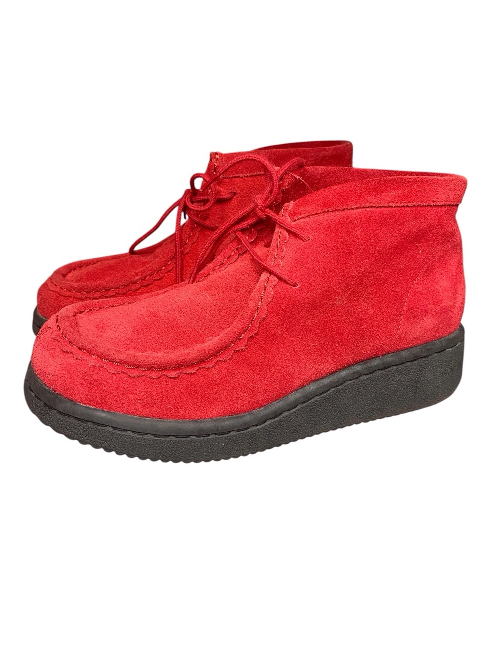 Y2K Vintage Lower East Side Suede Chunky Chukka Platform Boots Shoes Red